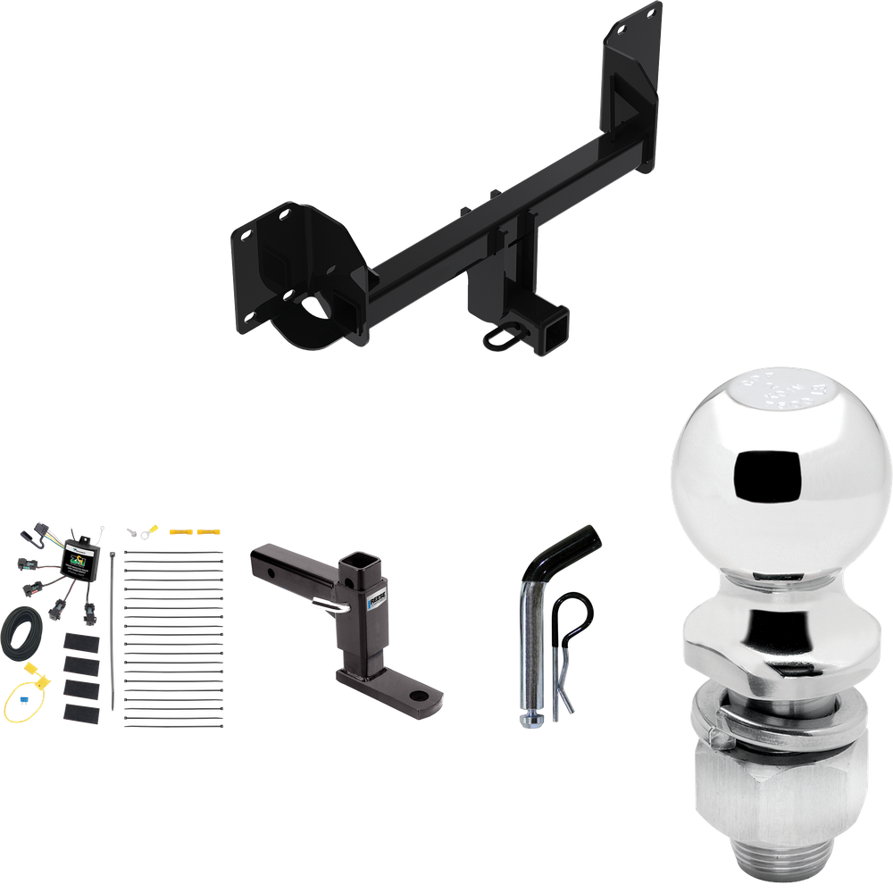 Fits 2019-2023 BMW X5 Trailer Hitch Tow PKG w/ 4-Flat Zero Contact "No Splice" Wiring + Adjustable Drop Rise Ball Mount + Pin/Clip + 2" Ball (Excludes: M Sport Package Models) By Reese Towpower