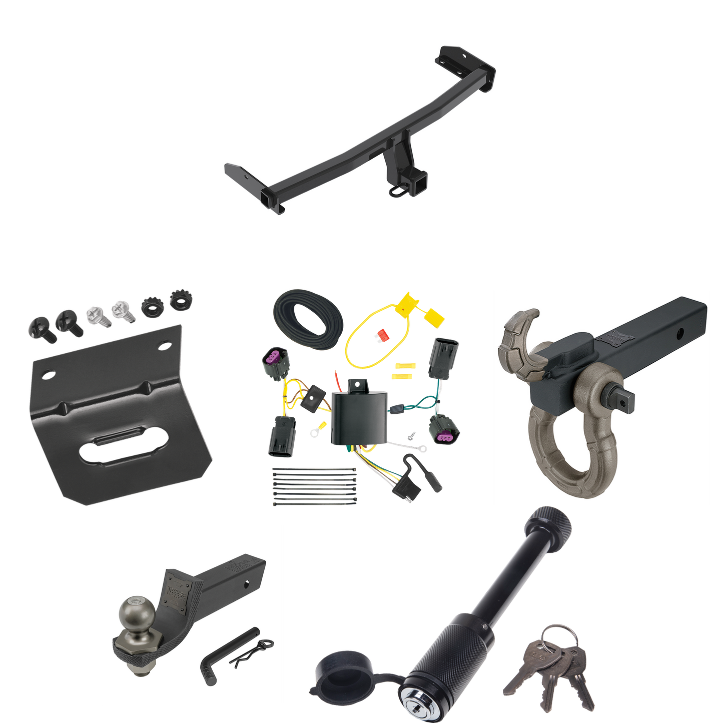 Fits 2012-2020 Dodge Journey Trailer Hitch Tow PKG w/ 4-Flat Wiring + Interlock Tactical Starter Kit w/ 2" Drop & 2" Ball + Tactical Hook & Shackle Mount + Tactical Dogbone Lock + Wiring Bracket (Excludes: w/LED Taillights Models) By Reese Towpower