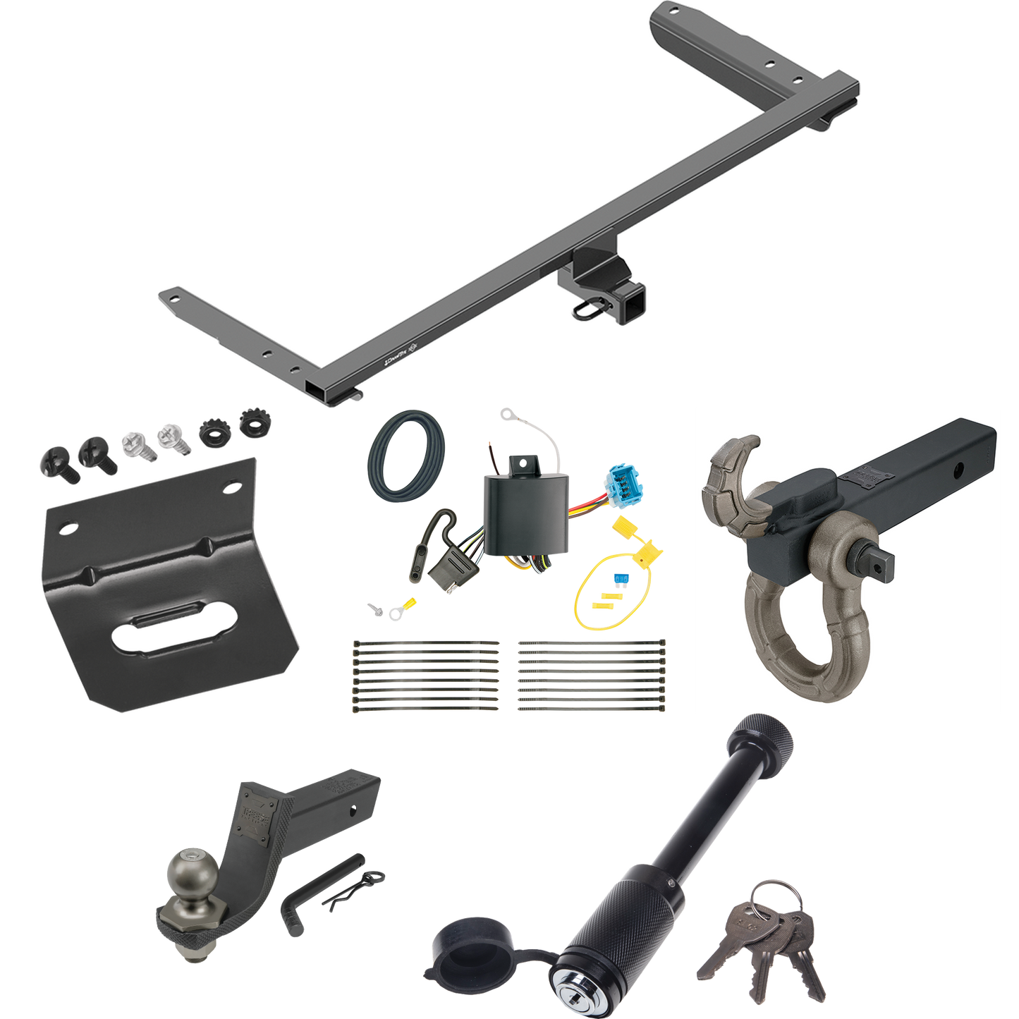 Fits 2018-2023 Honda Odyssey Trailer Hitch Tow PKG w/ 4-Flat Wiring + Interlock Tactical Starter Kit w/ 3-1/4" Drop & 2" Ball + Tactical Hook & Shackle Mount + Tactical Dogbone Lock + Wiring Bracket (For Without Fuse Provisions Models) By Draw-Tite