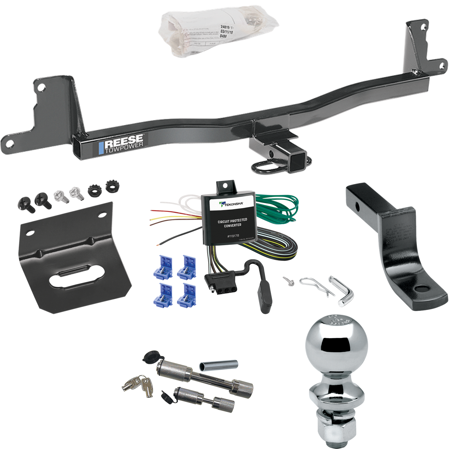 Fits 2007-2011 Toyota Yaris Trailer Hitch Tow PKG w/ 4-Flat Wiring Harness + Draw-Bar + 2" Ball + Wiring Bracket + Dual Hitch & Coupler Locks (For 3 Dr. Liftback Models) By Reese Towpower