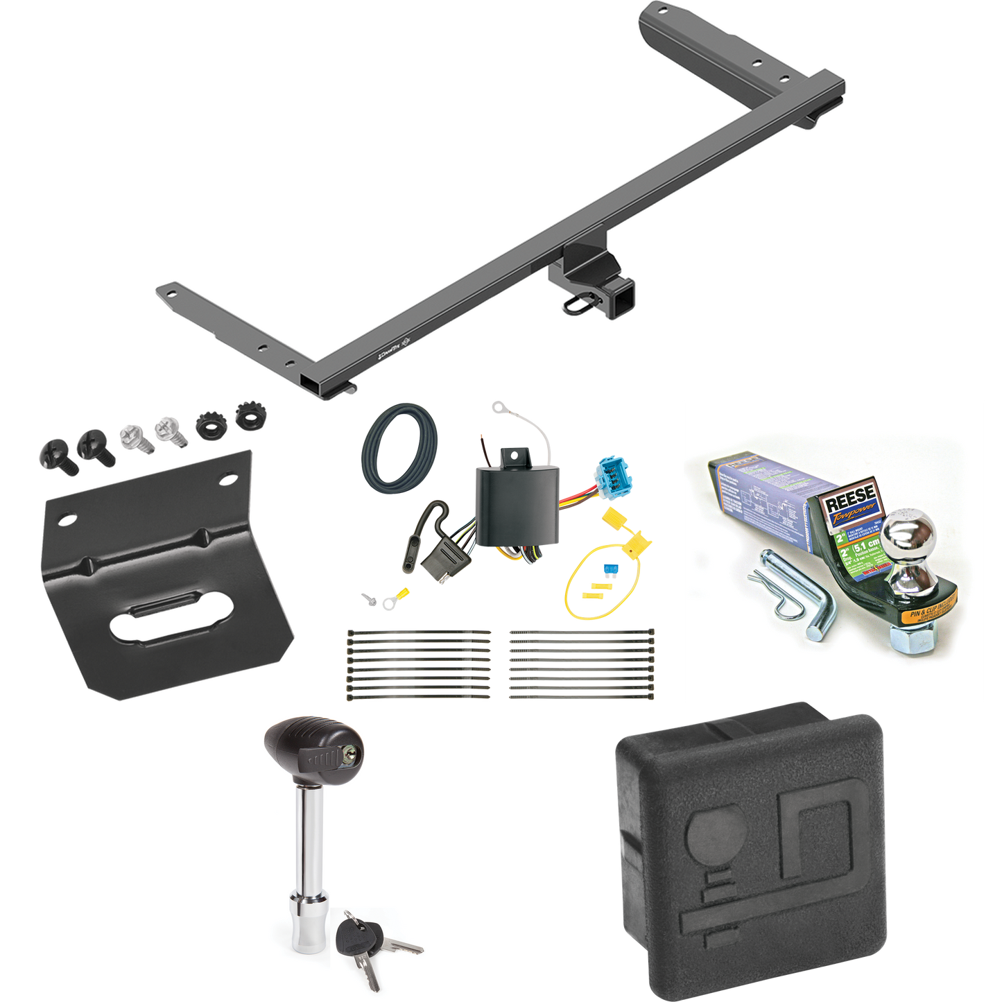 Fits 2018-2023 Honda Odyssey Trailer Hitch Tow PKG w/ 4-Flat Wiring + Starter Kit Ball Mount w/ 2" Drop & 1-7/8" Ball + Wiring Bracket + Hitch Lock + Hitch Cover (For Without Fuse Provisions Models) By Draw-Tite