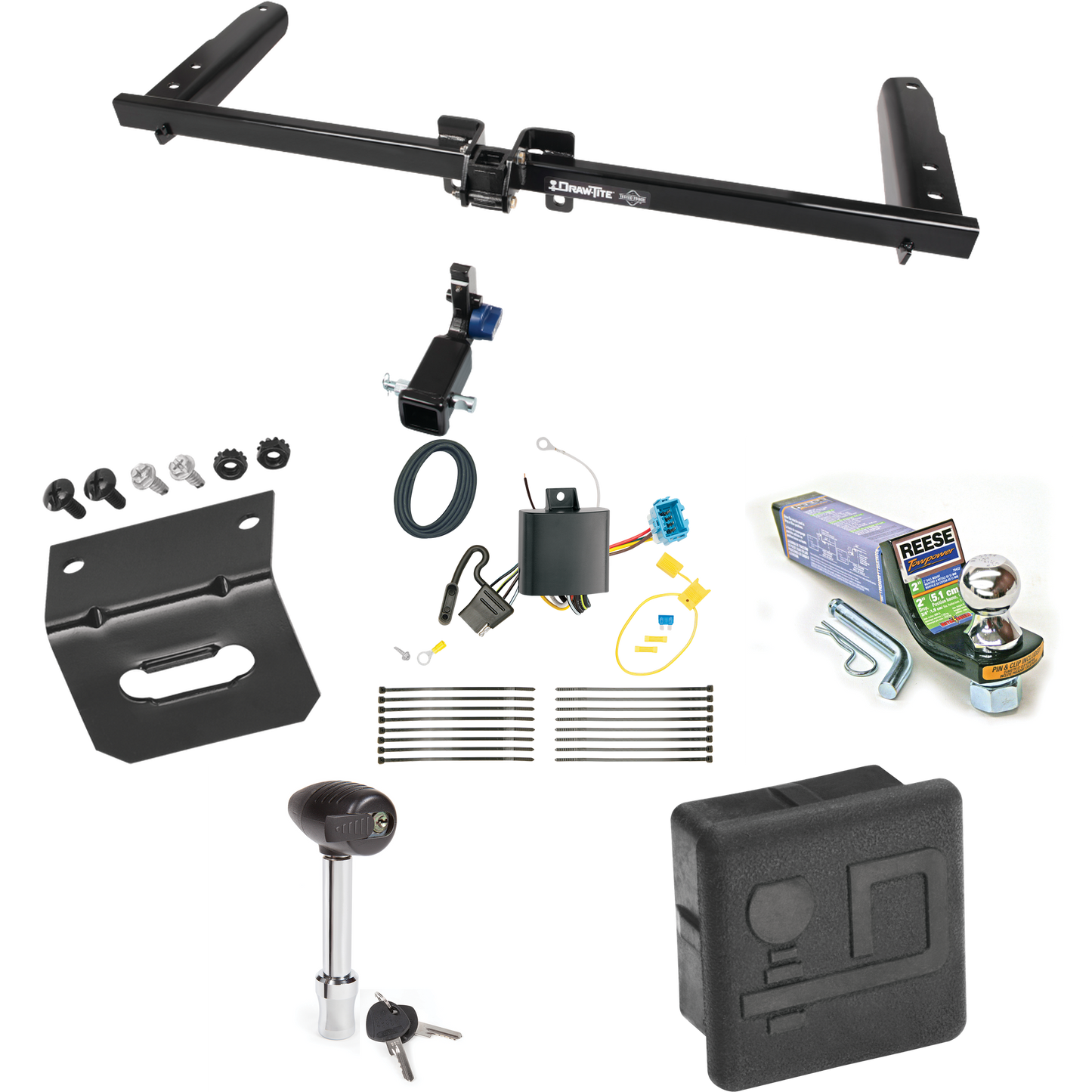 Fits 2018-2023 Honda Odyssey Trailer Hitch Tow PKG w/ 4-Flat Wiring + Starter Kit Ball Mount w/ 2" Drop & 1-7/8" Ball + Wiring Bracket + Hitch Lock + Hitch Cover (For Without Fuse Provisions Models) By Draw-Tite