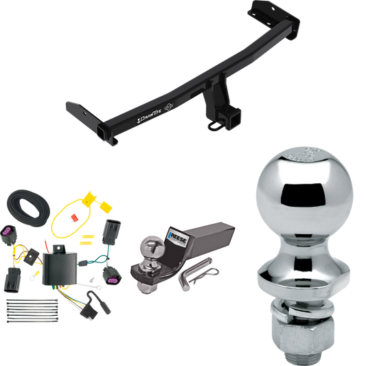 Fits 2012-2020 Dodge Journey Trailer Hitch Tow PKG w/ 4-Flat Wiring + Starter Kit Ball Mount w/ 2" Drop & 2" Ball + 1-7/8" Ball (Excludes: w/LED Taillights Models) By Draw-Tite