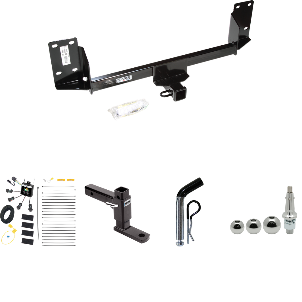 Fits 2007-2014 BMW X5 Trailer Hitch Tow PKG w/ 4-Flat Zero Contact "No Splice" Wiring + Adjustable Drop Rise Ball Mount + Pin/Clip + Inerchangeable 1-7/8" & 2" & 2-5/16" Balls (Excludes: M Sport Package Models) By Draw-Tite