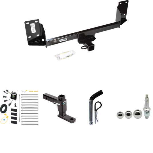 Fits 2007-2014 BMW X5 Trailer Hitch Tow PKG w/ 4-Flat Zero Contact "No Splice" Wiring + Adjustable Drop Rise Ball Mount + Pin/Clip + Inerchangeable 1-7/8" & 2" & 2-5/16" Balls (Excludes: M Sport Package Models) By Draw-Tite