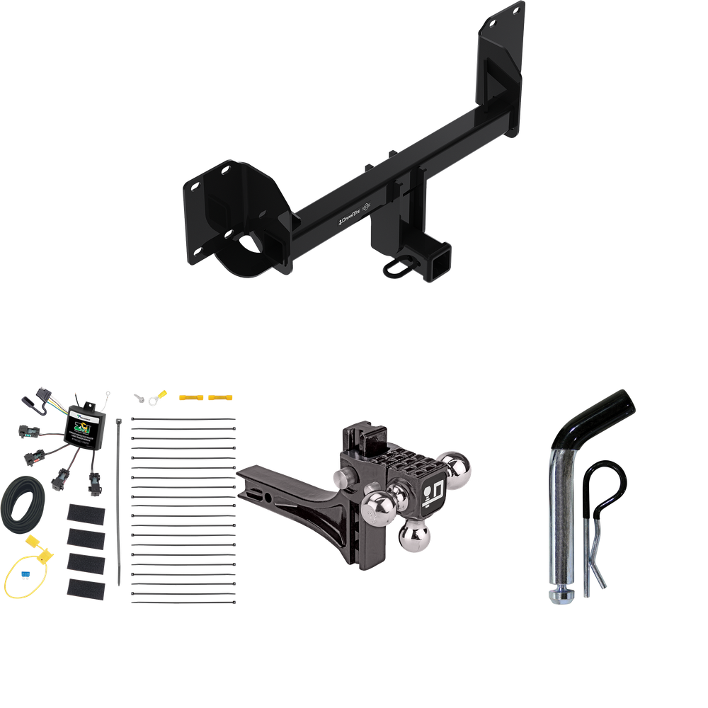 Fits 2019-2023 BMW X5 Trailer Hitch Tow PKG w/ 4-Flat Zero Contact "No Splice" Wiring + Adjustable Drop Rise Triple Ball Ball Mount 1-7/8" & 2" & 2-5/16" Trailer Balls + Pin/Clip (Excludes: M Sport Package Models) By Draw-Tite