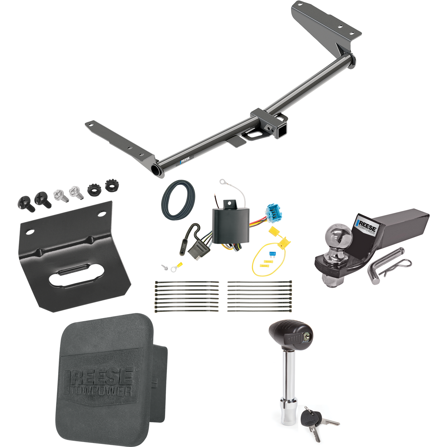 Fits 2018-2023 Honda Odyssey Trailer Hitch Tow PKG w/ 4-Flat Wiring + Starter Kit Ball Mount w/ 2" Drop & 2" Ball + 1-7/8" Ball + Wiring Bracket + Hitch Lock + Hitch Cover (For Without Fuse Provisions Models) By Reese Towpower