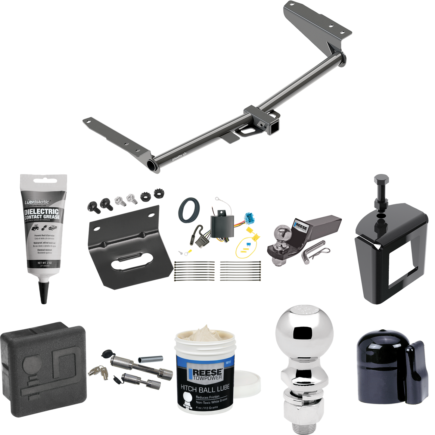 Fits 2018-2023 Honda Odyssey Trailer Hitch Tow PKG w/ 4-Flat Wiring + Starter Kit Ball Mount w/ 2" Drop & 2" Ball + 2-5/16" Ball + Wiring Bracket + Dual Hitch & Coupler Locks + Hitch Cover + Wiring Tester + Ball Lube +Electric Grease + Ball Wrench +