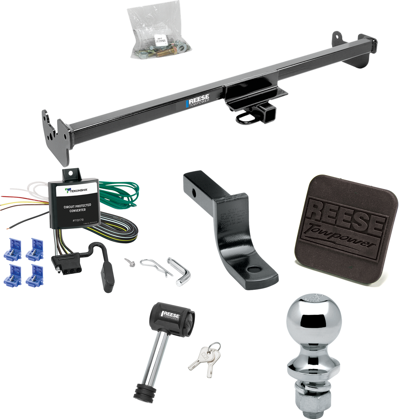 Fits 2007-2014 Toyota Yaris Trailer Hitch Tow PKG w/ 4-Flat Wiring Harness + Draw-Bar + 1-7/8" Ball + Hitch Cover + Hitch Lock (For 3 Dr. Liftback Models) By Reese Towpower