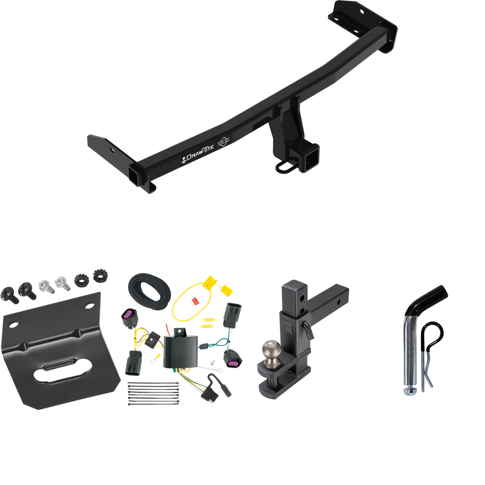 Fits 2012-2020 Dodge Journey Trailer Hitch Tow PKG w/ 4-Flat Wiring Harness + Adjustable Drop Rise Clevis Hitch Ball Mount w/ 2" Ball + Pin/Clip + Wiring Bracket (Excludes: w/LED Taillights Models) By Draw-Tite