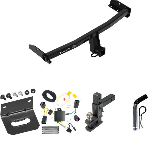 Fits 2012-2020 Dodge Journey Trailer Hitch Tow PKG w/ 4-Flat Wiring Harness + Adjustable Drop Rise Clevis Hitch Ball Mount w/ 2" Ball + Pin/Clip + Wiring Bracket (Excludes: w/LED Taillights Models) By Draw-Tite