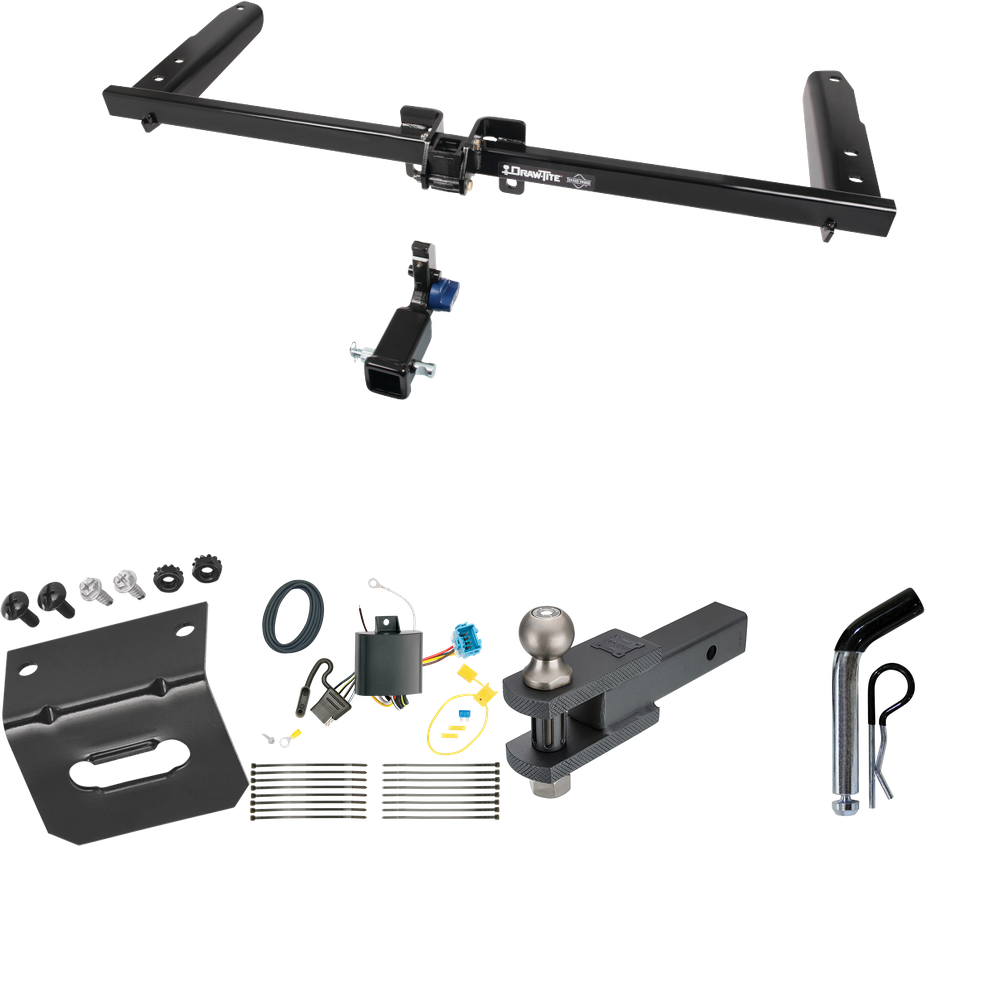 Fits 2018-2023 Honda Odyssey Trailer Hitch Tow PKG w/ 4-Flat Wiring Harness + Clevis Hitch Ball Mount w/ 2" Ball + Pin/Clip + Wiring Bracket (For Without Fuse Provisions Models) By Draw-Tite