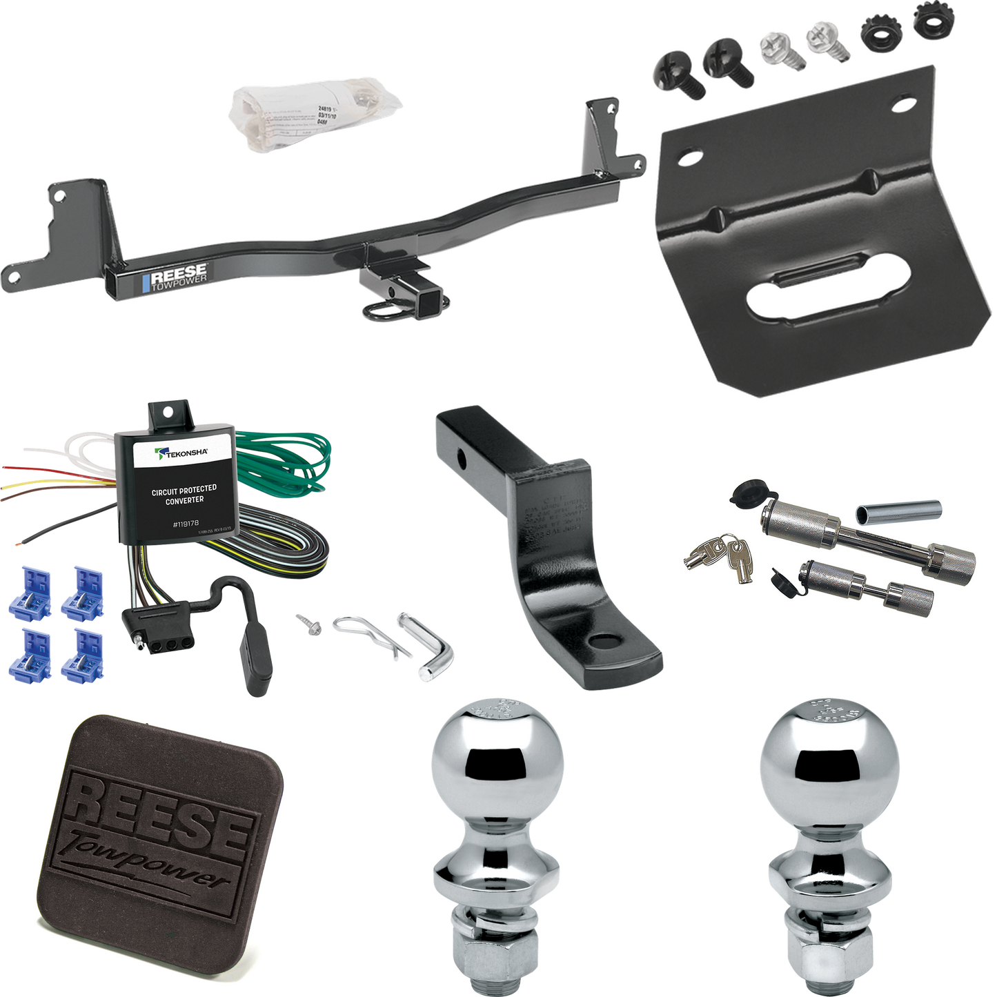 Fits 2009-2011 Toyota Yaris Trailer Hitch Tow PKG w/ 4-Flat Wiring Harness + Draw-Bar + 1-7/8" + 2" Ball + Wiring Bracket + Hitch Cover + Dual Hitch & Coupler Locks (For 5 Dr. Hatchback Models) By Reese Towpower