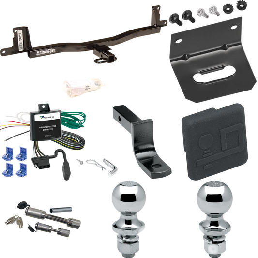 Fits 2009-2011 Toyota Yaris Trailer Hitch Tow PKG w/ 4-Flat Wiring Harness + Draw-Bar + 1-7/8" + 2" Ball + Wiring Bracket + Hitch Cover + Dual Hitch & Coupler Locks (For 5 Dr. Liftback Models) By Draw-Tite