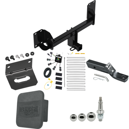 Fits 2019-2023 BMW X5 Trailer Hitch Tow PKG w/ 4-Flat Zero Contact "No Splice" Wiring + Ball Mount w/ 2" Drop + Interchangeable Ball 1-7/8" & 2" & 2-5/16" + Wiring Bracket + Hitch Cover (Excludes: M Sport Package Models) By Reese Towpower