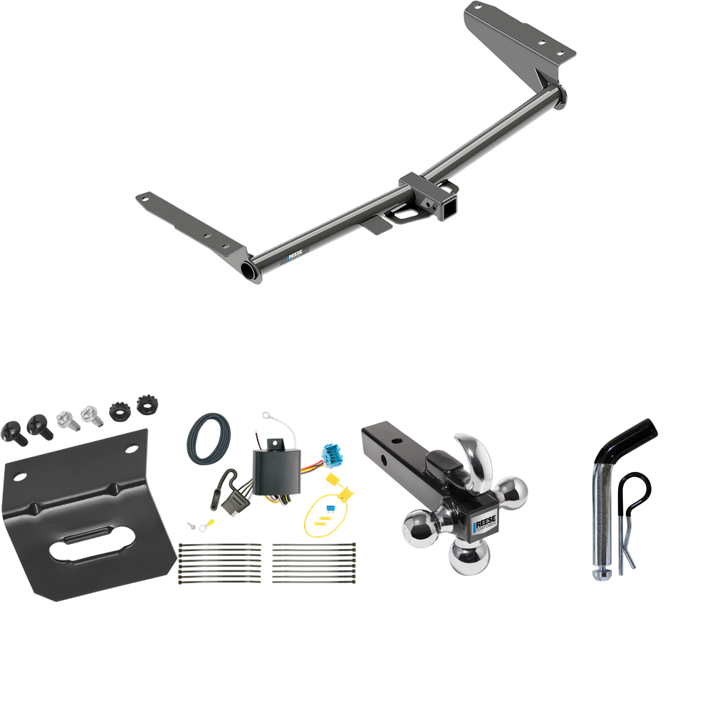 Fits 2018-2023 Honda Odyssey Trailer Hitch Tow PKG w/ 4-Flat Wiring Harness + Triple Ball Ball Mount 1-7/8" & 2" & 2-5/16" Trailer Balls w/ Tow Hook + Pin/Clip + Wiring Bracket (For Without Fuse Provisions Models) By Reese Towpower