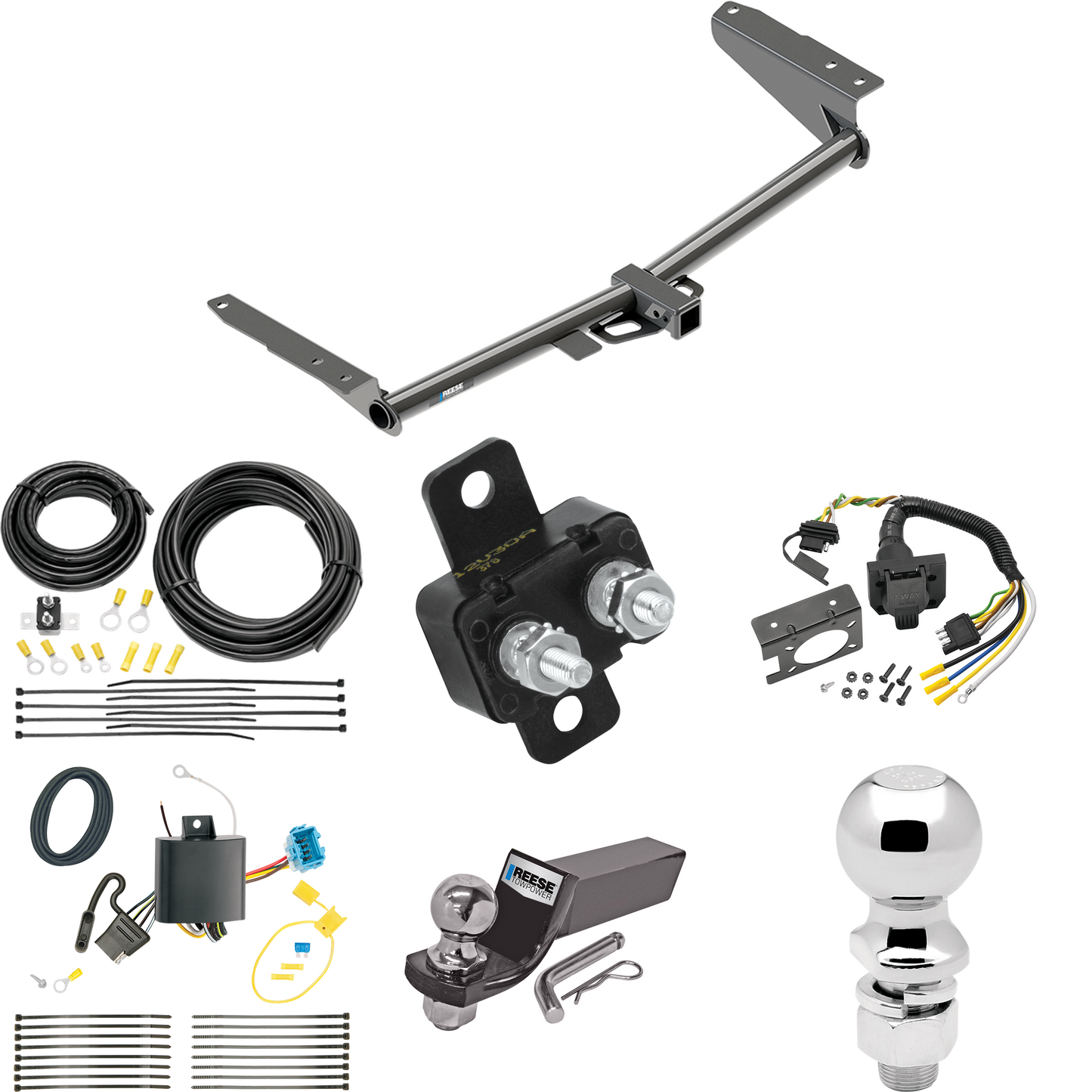 Se adapta al paquete de enganche de remolque Honda Odyssey 2018-2023 con cableado RV de 7 vías + bola de 2" y 2-5/16" + soporte de caída (para modelos sin provisiones de fusibles) de Reese Towpower