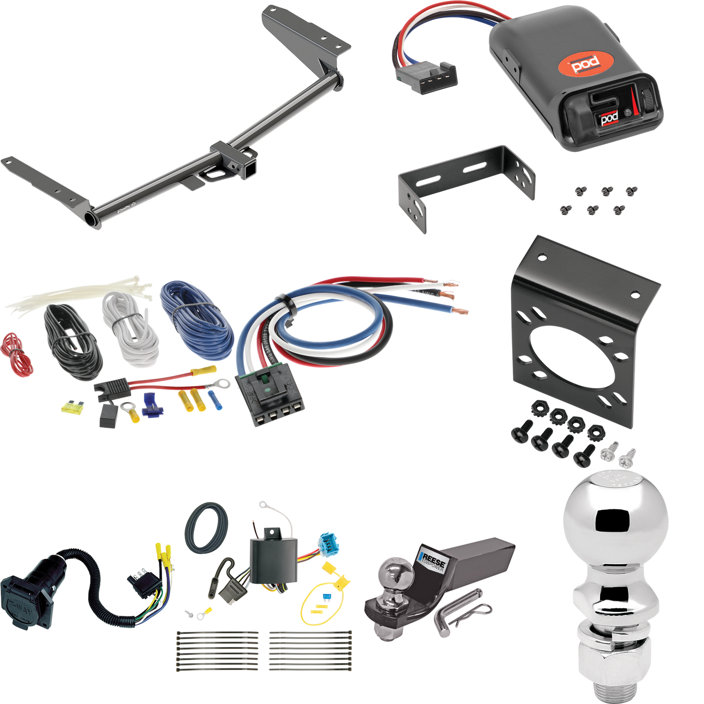 Fits 2018-2023 Honda Odyssey Trailer Hitch Tow PKG w/ Pro Series POD Brake Control + Generic BC Wiring Adapter + 7-Way RV Wiring + 2" & 2-5/16" Ball & Drop Mount (For Without Fuse Provisions Models) By Draw-Tite