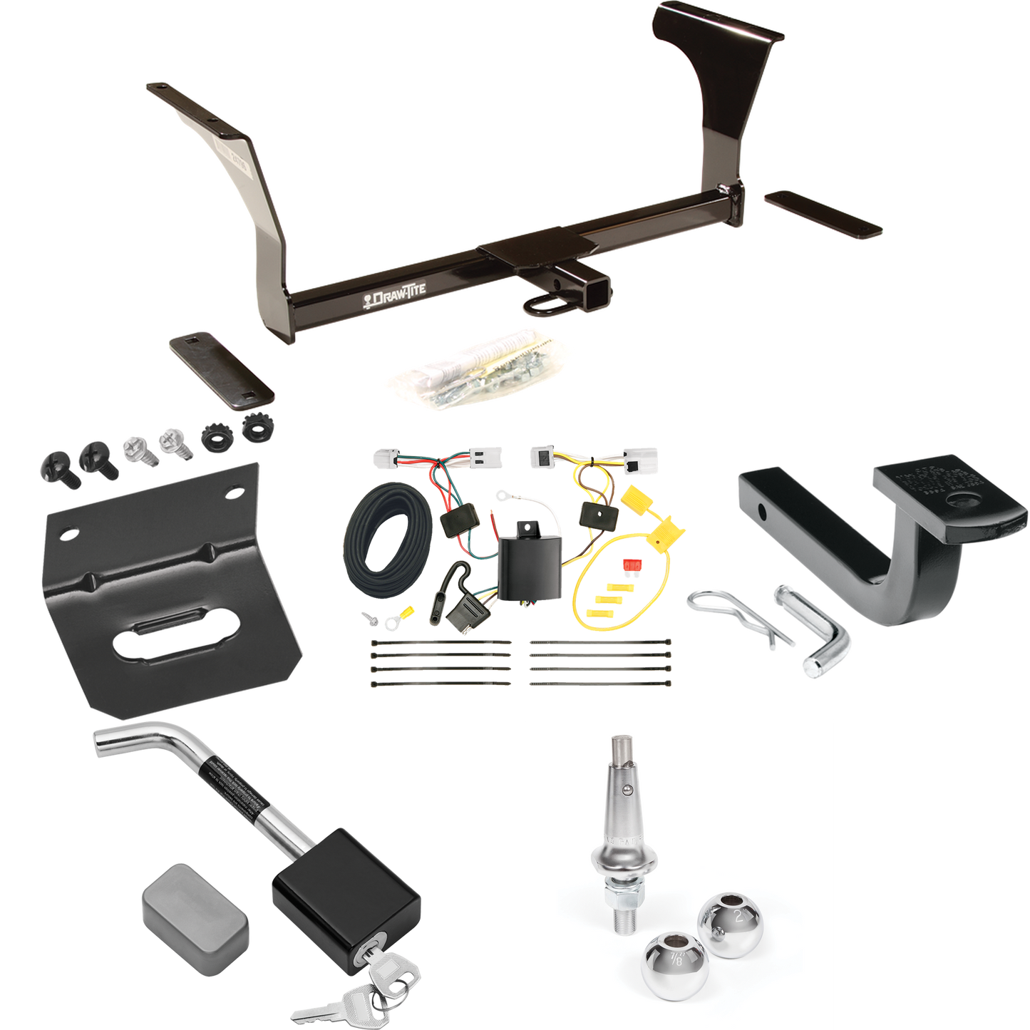 Se adapta al paquete de enganche de remolque Nissan Altima 2022-2023 con arnés de cableado de 4 planos + barra de tracción + bolas intercambiables de 1-7/8" y 2" + soporte de cableado + bloqueo de enganche (para modelos sedán) de Draw-Tite