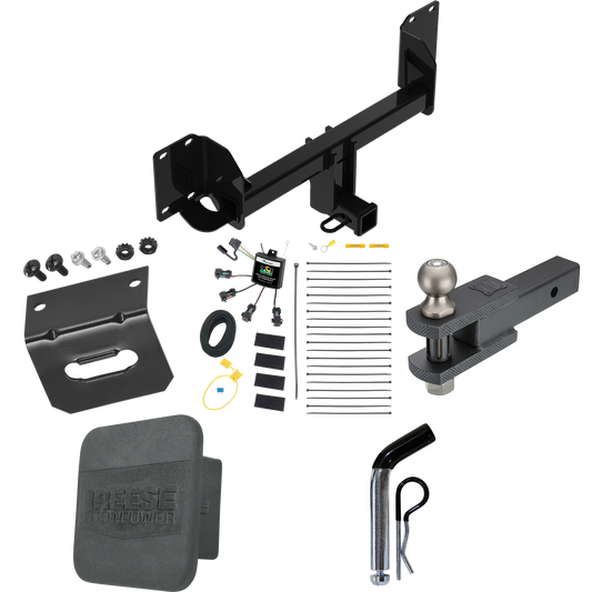 Fits 2019-2023 BMW X5 Trailer Hitch Tow PKG w/ 4-Flat Zero Contact "No Splice" Wiring + Clevis Hitch Ball Mount w/ 2" Ball + Pin/Clip + Wiring Bracket + Hitch Cover (Excludes: M Sport Package Models) By Reese Towpower