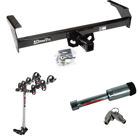 Fits 1988-1994 Nissan D21 Trailer Hitch Tow PKG w/ 4 Bike Carrier Rack + Hitch Lock By Draw-Tite