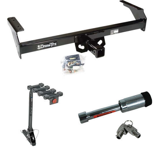 Fits 1988-1994 Nissan D21 Trailer Hitch Tow PKG w/ 4 Bike Carrier Rack + Hitch Lock By Draw-Tite