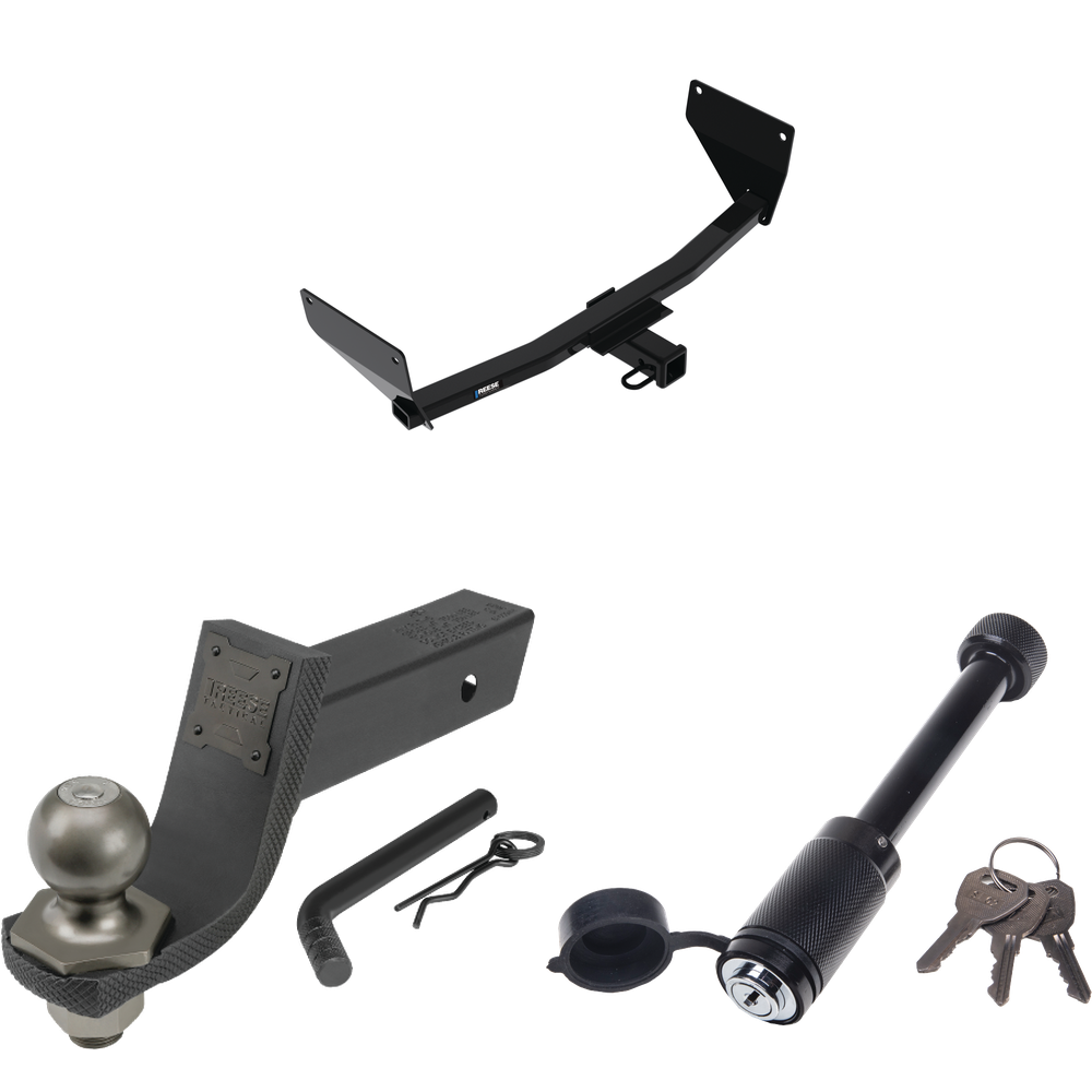 Fits 2021-2023 Toyota Venza Trailer Hitch Tow PKG + Interlock Tactical Starter Kit w/ 3-1/4" Drop & 2" Ball + Tactical Dogbone Lock By Reese Towpower