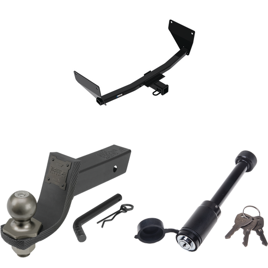 Fits 2021-2023 Toyota Venza Trailer Hitch Tow PKG + Interlock Tactical Starter Kit w/ 3-1/4" Drop & 2" Ball + Tactical Dogbone Lock By Reese Towpower