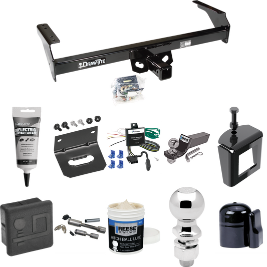 Fits 1988-1994 Nissan D21 Trailer Hitch Tow PKG w/ 4-Flat Wiring + Starter Kit Ball Mount w/ 2" Drop & 2" Ball + 2-5/16" Ball + Wiring Bracket + Dual Hitch & Coupler Locks + Hitch Cover + Wiring Tester + Ball Lube +Electric Grease + Ball Wrench + Ant