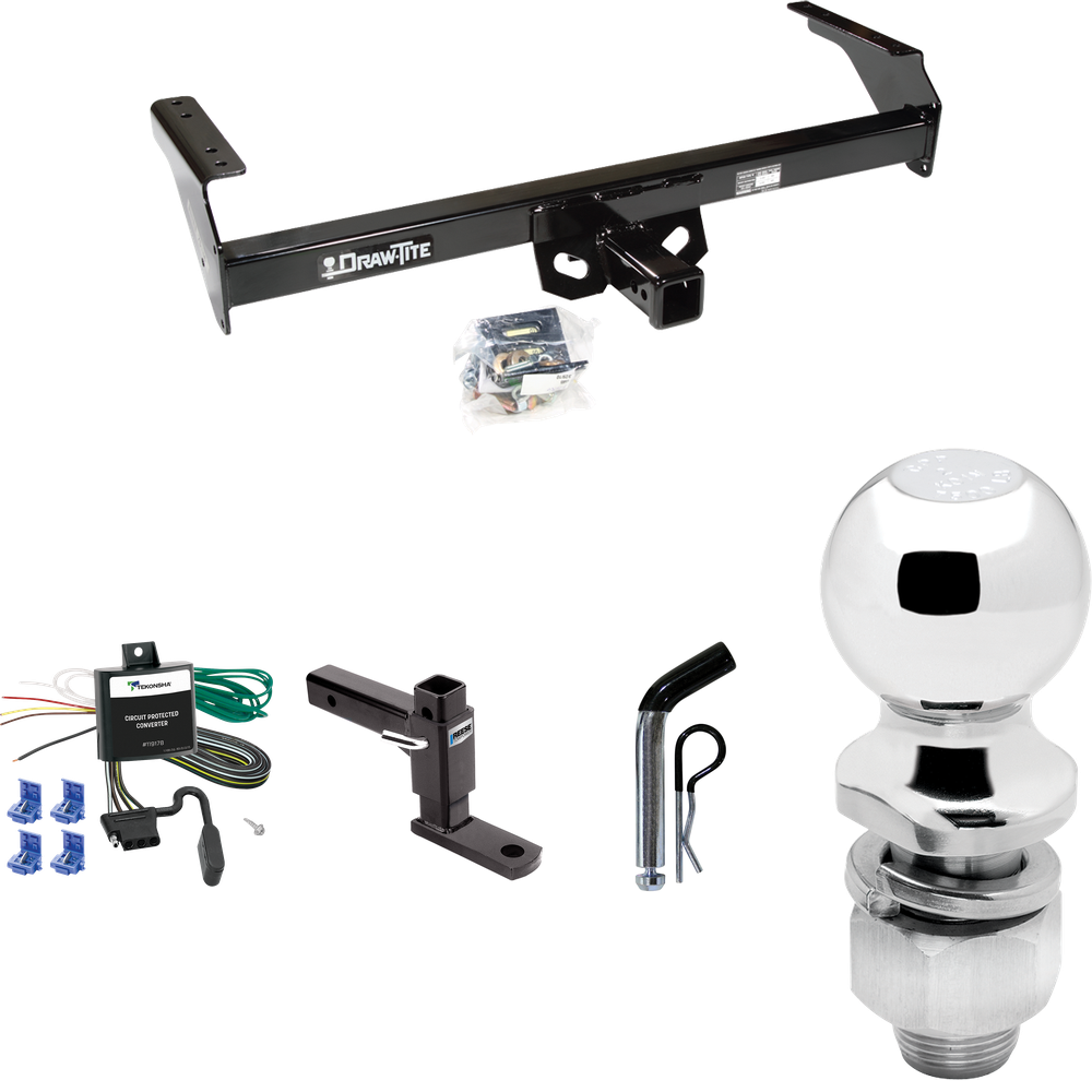 Fits 1995-1997 Nissan Pickup Trailer Hitch Tow PKG w/ 4-Flat Wiring Harness + Adjustable Drop Rise Ball Mount + Pin/Clip + 2" Ball By Draw-Tite