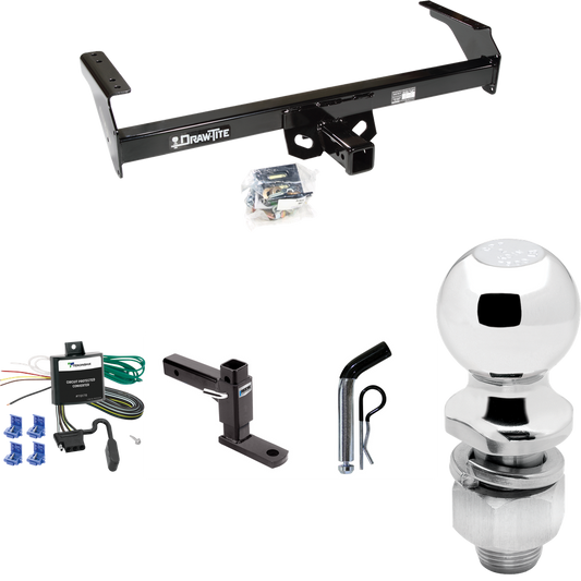 Fits 1995-1997 Nissan Pickup Trailer Hitch Tow PKG w/ 4-Flat Wiring Harness + Adjustable Drop Rise Ball Mount + Pin/Clip + 2" Ball By Draw-Tite