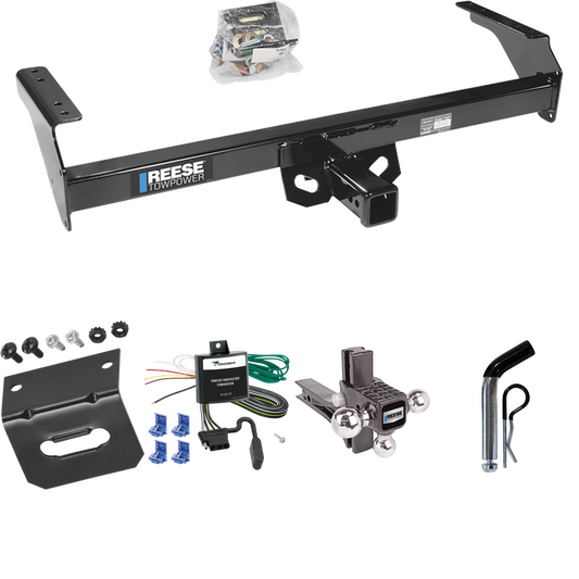 Fits 1988-1994 Nissan D21 Trailer Hitch Tow PKG w/ 4-Flat Wiring Harness + Adjustable Drop Rise Triple Ball Ball Mount 1-7/8" & 2" & 2-5/16" Trailer Balls + Pin/Clip + Wiring Bracket By Reese Towpower