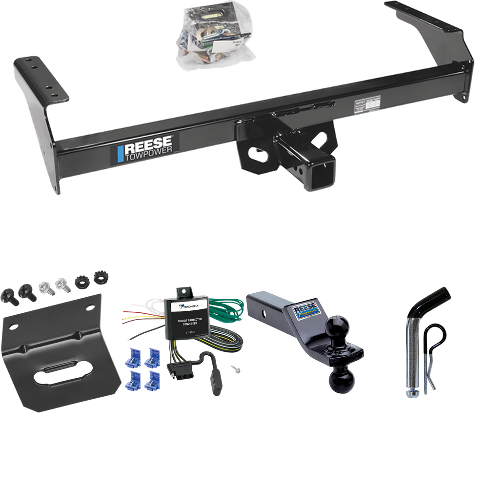 Fits 1988-1994 Nissan D21 Trailer Hitch Tow PKG w/ 4-Flat Wiring Harness + Dual Ball Ball Mount 1-7/8" & 2" Trailer Balls + Pin/Clip + Wiring Bracket By Reese Towpower