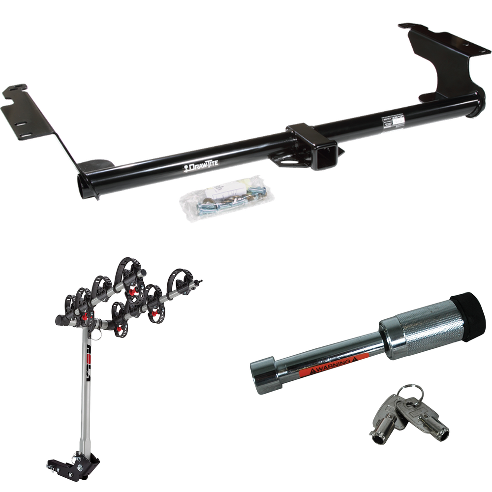 Fits 1999-2017 Honda Odyssey Trailer Hitch Tow PKG w/ 4 Bike Carrier Rack + Hitch Lock By Draw-Tite