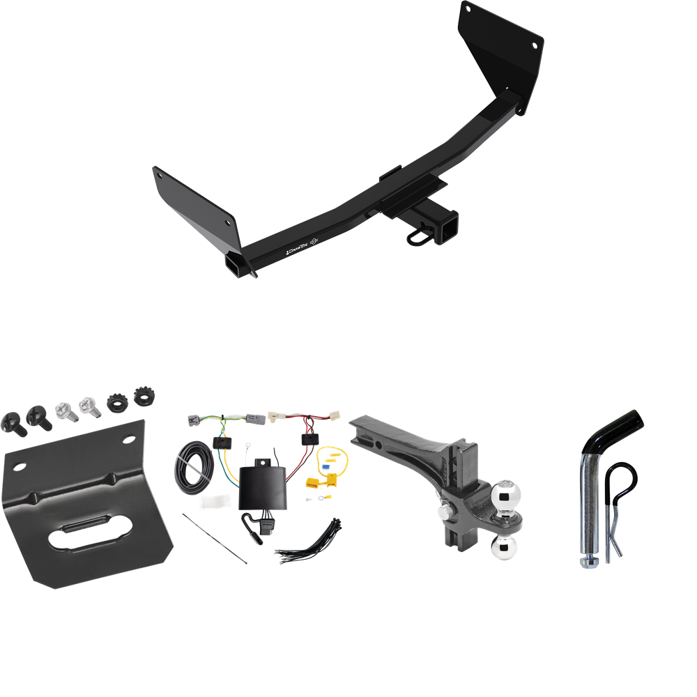 Se adapta al paquete de remolque de enganche de remolque Toyota Venza 2021-2023 con arnés de cableado de 4 planos + soporte de bola de elevación de caída ajustable doble bolas de remolque de 2" y 2-5/16" + pasador/clip + soporte de cableado de Draw-Tite