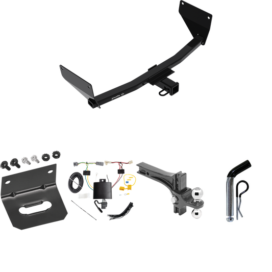 Se adapta al paquete de remolque de enganche de remolque Toyota Venza 2021-2023 con arnés de cableado de 4 planos + soporte de bola de elevación de caída ajustable doble bolas de remolque de 2" y 2-5/16" + pasador/clip + soporte de cableado de Draw-Tite