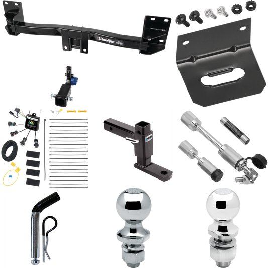 Fits 2007-2014 BMW X5 Trailer Hitch Tow PKG w/ 4-Flat Zero Contact "No Splice" Wiring Harness + Adjustable Drop Rise Ball Mount + Pin/Clip + 2" Ball + 1-7/8" Ball + Dual Hitch & Coupler Locks (Excludes: M Sport Package Models) By Draw-Tite