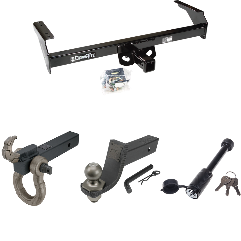 Fits 1988-1994 Nissan D21 Trailer Hitch Tow PKG + Interlock Tactical Starter Kit w/ 3-1/4" Drop & 2" Ball + Tactical Hook & Shackle Mount + Tactical Dogbone Lock By Draw-Tite