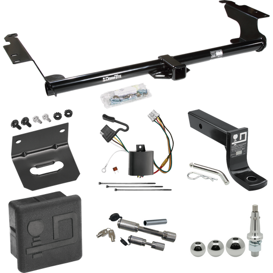 Fits 2005-2010 Honda Odyssey Trailer Hitch Tow PKG w/ 4-Flat Wiring + Ball Mount w/ 4" Drop + Interchangeable Ball 1-7/8" & 2" & 2-5/16" + Wiring Bracket + Dual Hitch & Coupler Locks + Hitch Cover By Draw-Tite