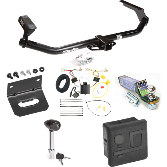 Fits 2009-2016 Toyota Venza Trailer Hitch Tow PKG w/ 4-Flat Wiring + Starter Kit Ball Mount w/ 2" Drop & 1-7/8" Ball + Wiring Bracket + Hitch Lock + Hitch Cover By Draw-Tite