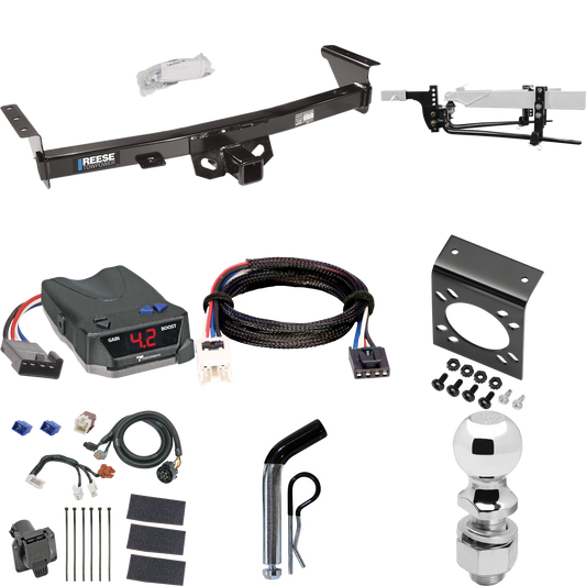 Fits 2005-2023 Nissan Frontier Trailer Hitch Tow PKG w/ 8K Round Bar Weight Distribution Hitch w/ 2-5/16" Ball + 2" Ball + Pin/Clip + Tekonsha BRAKE-EVN Brake Control + Plug & Play BC Adapter + 7-Way RV Wiring (For (Canada Only) Models) By Reese Towp