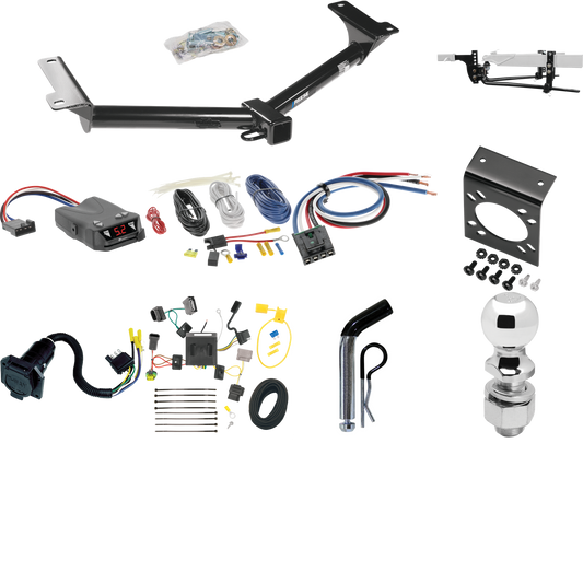 Fits 2011-2020 Dodge Journey Trailer Hitch Tow PKG w/ 6K Round Bar Weight Distribution Hitch w/ 2-5/16" Ball + 2" Ball + Pin/Clip + Tekonsha Brakeman IV Brake Control + Generic BC Wiring Adapter + 7-Way RV Wiring (For w/LED Taillights Models) By Rees