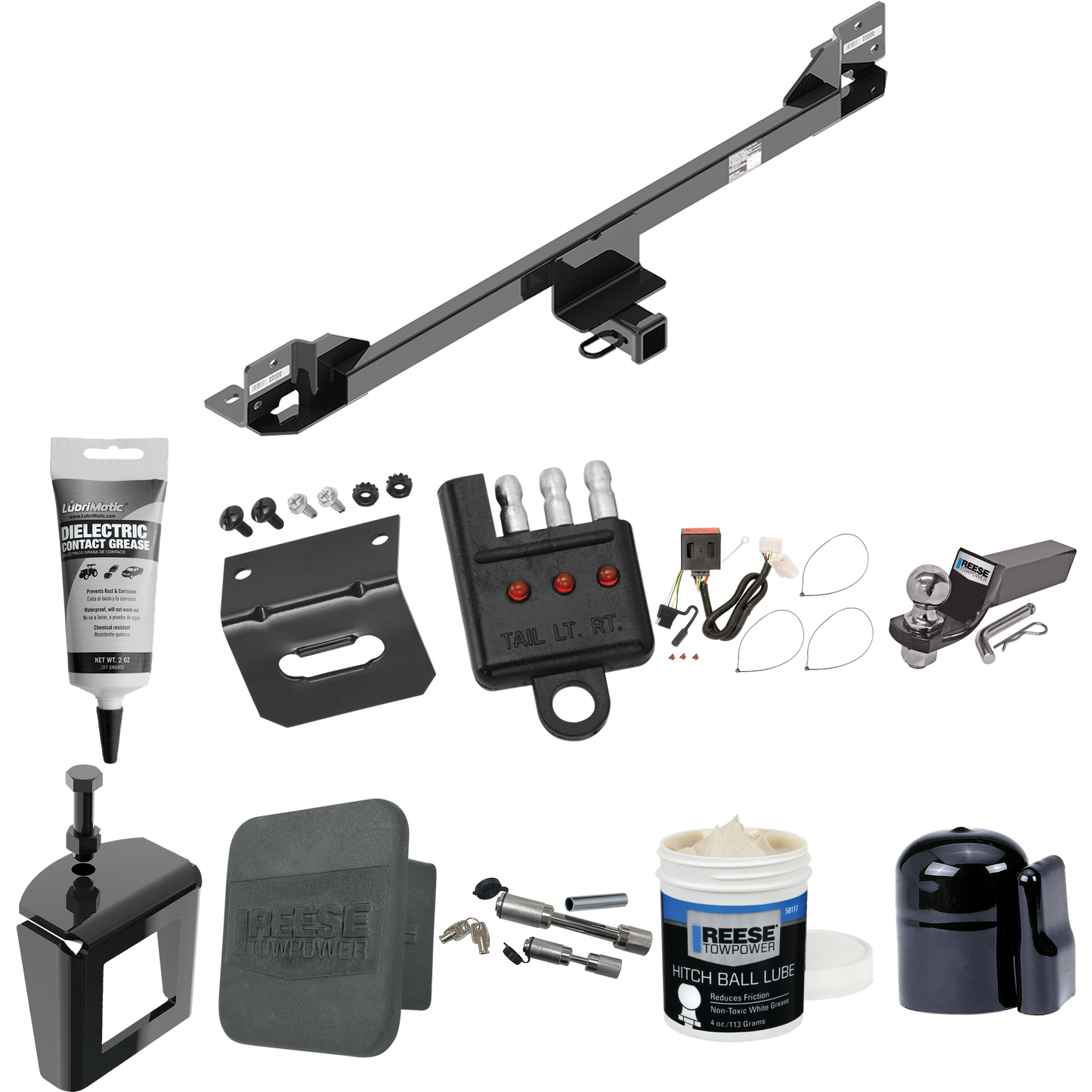 Fits 2011-2017 Honda Odyssey Trailer Hitch Tow PKG w/ 4-Flat Wiring + Starter Kit Ball Mount w/ 2" Drop & 2" Ball + 1-7/8" Ball + Wiring Bracket + Dual Hitch & Coupler Locks + Hitch Cover + Wiring Tester + Ball Lube + Electric Grease + Ball Wrench +