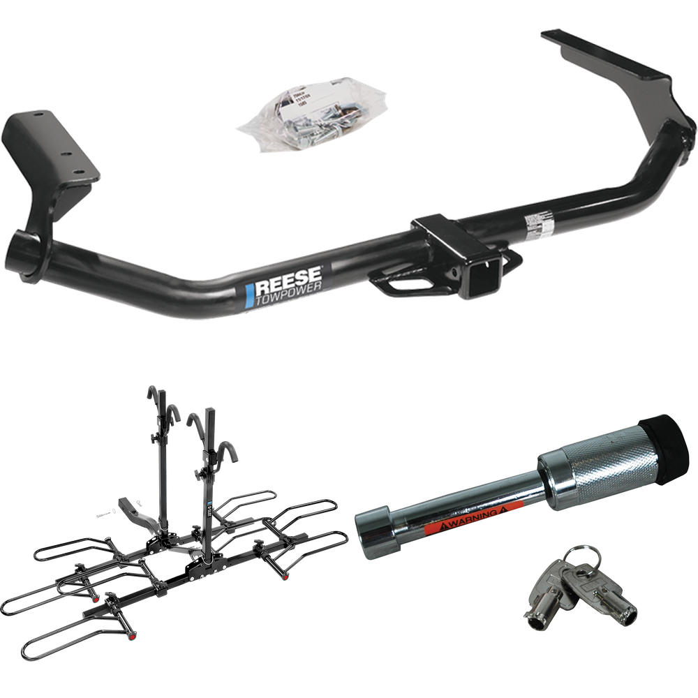 Fits 2009-2016 Toyota Venza Trailer Hitch Tow PKG w/ 4 Bike Plaform Style Carrier Rack + Hitch Lock By Reese Towpower