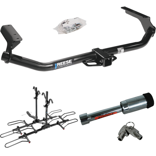 Fits 2009-2016 Toyota Venza Trailer Hitch Tow PKG w/ 4 Bike Plaform Style Carrier Rack + Hitch Lock By Reese Towpower