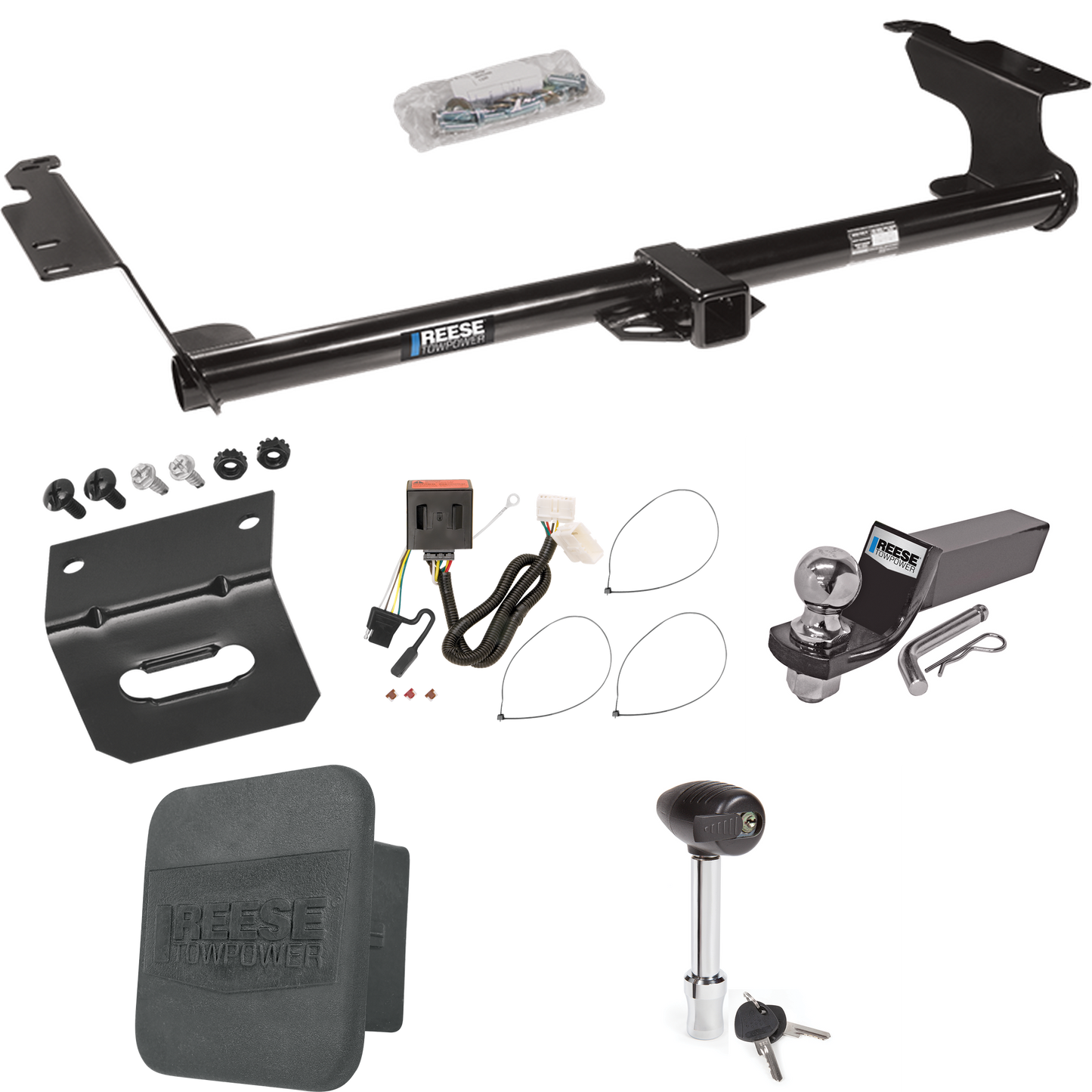 Fits 2011-2017 Honda Odyssey Trailer Hitch Tow PKG w/ 4-Flat Wiring + Starter Kit Ball Mount w/ 2" Drop & 2" Ball + 1-7/8" Ball + Wiring Bracket + Hitch Lock + Hitch Cover By Reese Towpower