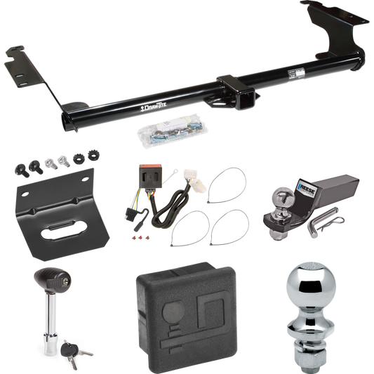 Fits 2011-2017 Honda Odyssey Trailer Hitch Tow PKG w/ 4-Flat Wiring + Starter Kit Ball Mount w/ 2" Drop & 2" Ball + 1-7/8" Ball + Wiring Bracket + Hitch Lock + Hitch Cover By Draw-Tite