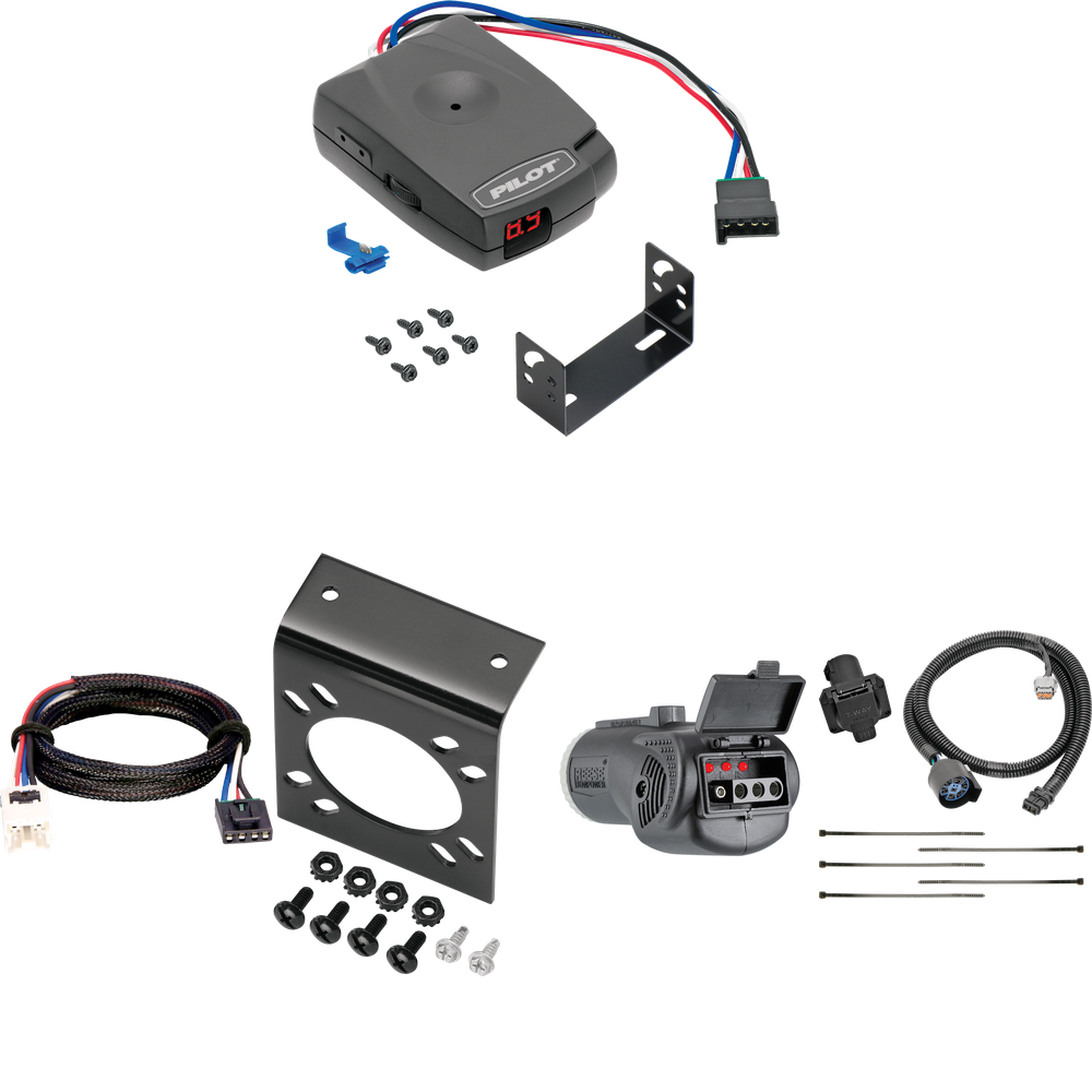 Se adapta al cableado de RV de 7 vías Nissan Xterra 2005-2015 + control de freno piloto serie Pro + adaptador BC Plug &amp; Play + probador 2 en 1 y adaptador de 7 a 4 vías (para modelos con paquete de remolque de fábrica) de Tekonsha