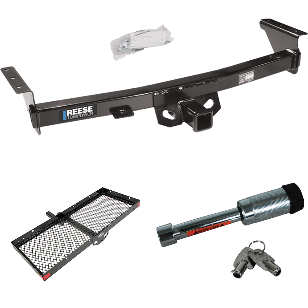 Fits 2009-2012 Suzuki Equator Trailer Hitch Tow PKG w/ 48" x 20" Cargo Carrier + Hitch Lock (For w/Factory Tow Package Models) By Reese Towpower