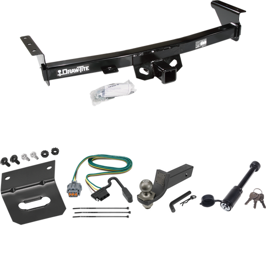 Fits 2005-2023 Nissan Frontier Trailer Hitch Tow PKG w/ 4-Flat Wiring + Interlock Tactical Starter Kit w/ 2" Drop & 2" Ball + Tactical Dogbone Lock + Wiring Bracket (For w/Factory Tow Package Models) By Draw-Tite